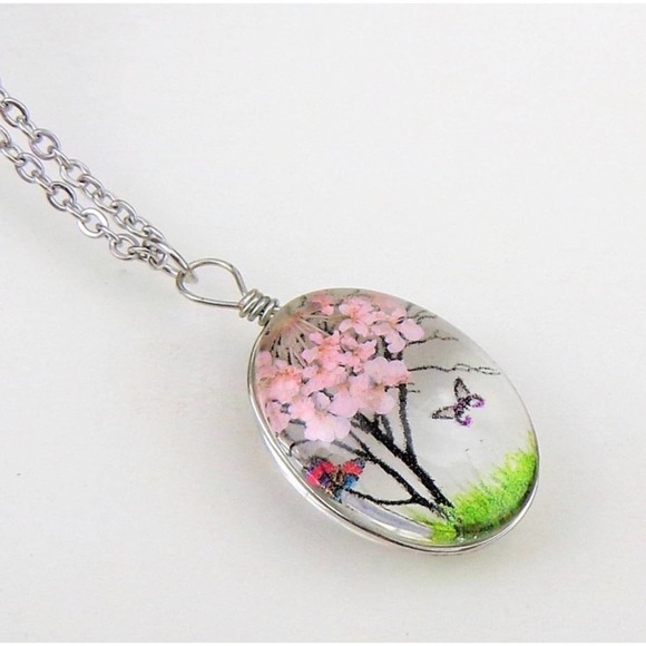 Blossom Boutique Jewelry - HP! 🎉 1 LEFT! Flower Tree and Butterfly Oval Pendant and Necklace